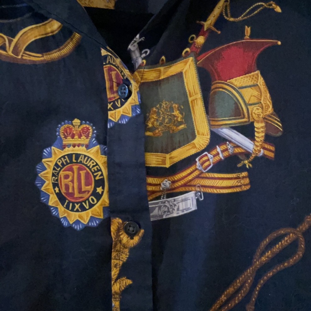 Lauren Ralph Lauren Black Button-Down Shirt with Gold Crest Print - Picture 3 of 5